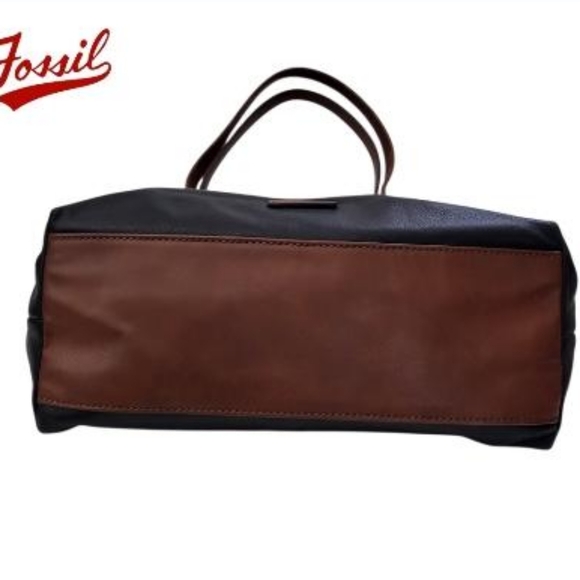 Fossil Leather Black Brown Handbag Purse Shoulder Satchel Tote Classic Women - Picture 8 of 16